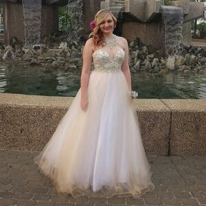 Alyce Paris White and Gold Prom Dress